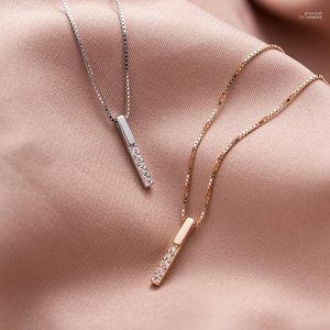 Pendanthalsband xxixx 925 Silver Geometric Flash Diamond Necklace For Women Long Strip Fashion Light Luxury Clavicle Chain Jewelry X-80 EL