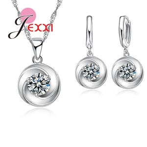 Brincos de colar dos conjuntos de jóias para festas para o design cúbico de zircão cúbico Crystal 925 conjunto de noivas de prata esterlina