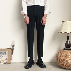 Men's Suits & Blazers Men's Stripe Suit Pant Vintage Slim Fit Business Casual Fashion Ankle-length Pencil Pants Male Korean Streetwear T