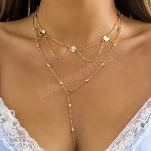 Gold Necklace Long Set al por mayor-Cadena de cuentas en capas de moda con collar de borla largo para mujeres collar de gargantilla de color de oro plata