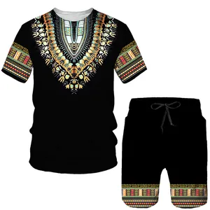 Men's T-Shirts Fashion Men Women Short Sleeve T-shirt Pants Suit African Dashiki Vintage 3D Print Set