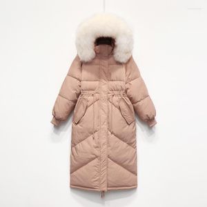 Piumino da donna Parka Winter White Duck Jacket Donna Abbigliamento di marca 2022 Cappotto X-Long coreano Cappotto con cappuccio in pelliccia di grandi dimensioni Hiver LW16381 Luci22