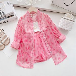 Autunno Vestiti Della Ragazza Delle Ragazze Leopardo Rosa 3 Pezzi Primavera Bambini Moda Amore Sling Gilet Camicie Lunghe 4-12Y Abbigliamento Casual vestito 220507