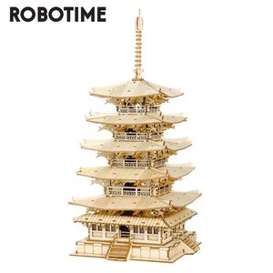 Robotime Rolife 275PCS DIY 3D FIVE SOLYIED PAGODA木製パズルゲームアセンブリコンストラクートイギフトティーンアダルトTGN02 220715