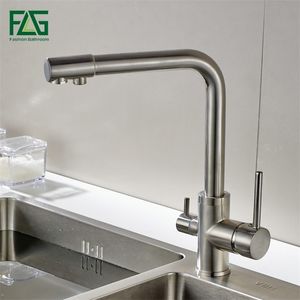 FLG Water Filter Kitchen Faucet Brushed Nickel Tap 360 Rotation with Water Purification Features Taps For Drinking Kitchen Mixer T200805