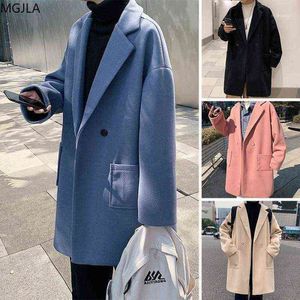 Men's Wool & Blends Medium Length Plush Windbreaker Fall / Winter 2021 Coat Thickened Woolen Mens Clothing Men1 T220810