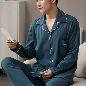 Jesienna zima 100% bawełniana pijama dla mężczyzn Dormir Lounge Sleepar Pajamas Blue Bedgown Home Ubrania Man Sypialnia PJ Bawełniana piżama 220511