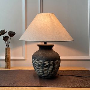 Moroccan Hand-made Pottery Pot Table Lamp Japanese Bedroom Bedside Atmosphere Lamps Nordic Retro Homestay Decorative Table Lamping