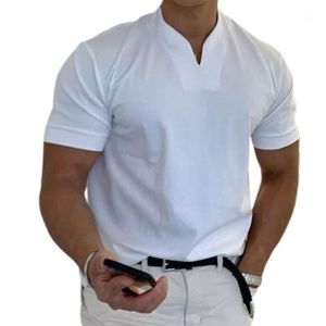 Camisetas Masculinas 2022 Arrived Homens Shorts Decote em V Respirável Mistura de Algodão Esportes Ginásio Tops Slim Fits T-shirt Masculino Magro Casual Verão
