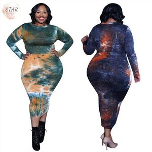 Abiti casual Tie Dye Plus Size Dress Donna 4XL 5XL Elegante Super Stretch Vita alta Maxi Street Outfit DropCasual all'ingrosso