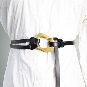 Gürtel Chntensho Leder Big Gold Button Double Thin Belt Tie Fashion Net Red mit vielseitiger Taillenabdeckung InsBelts