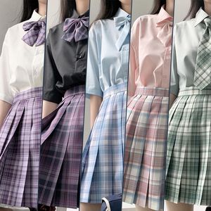 Kleidungssets Japanische JK-Uniform Top Student Mädchen Hemd Frauen Rosa Bluse Koreanische High School Uniformen Kurzarm Weiß/Schwarz/Grün/BlauC