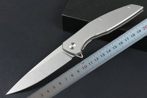 1Pcs R8124 Flipper Folding Knife D2 Gray Titanium Coating Blade CNC TC4 Titanium Alloy Handle Ball Bearing EDC Pocket Knives