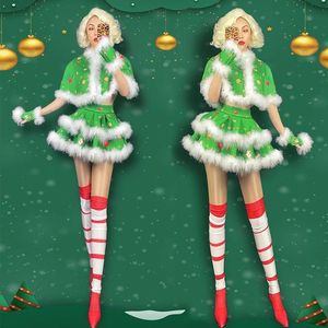 Bühnenbekleidung Weihnachtsbaumkostüm Frauen grün flauschiger Umhang Tutu Rock Gogo Tänzer Bar Pole Nachtclub DJ Outfits XS3355Stage Wearstage