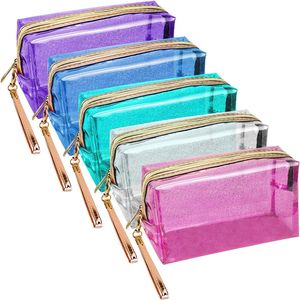 Vattentäta kosmetiska väskor PVC Transparent dragkedja toalettartiklar med handtag Portable Clear Makeup Pouch for Women Girls