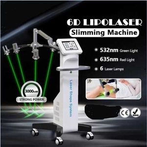 6D Laser Body Slimming System 532nm 635 LASER FAT Reduction Cold Source Form Machine Red Green Light Therapy Lipolys Budomen Viktminskning