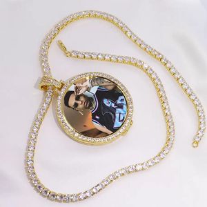 Foto redonda hecha a medida foto medallones colgante imagen collar tenis cadena oro plata Cubic Zircon hombres Hip Hop joyería