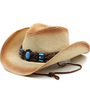 Primavera verão Chapéu de palha de cowboy de cowboy ladies clássicas jazz top homens retrô boné de sol respirável chapéu de chapéu litoral gentleman chapé de praia