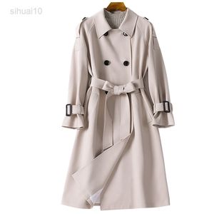 Hochwertige Frauen Trenchcoat Neues Frühjahr Herbst Koreanische Langstockjacken schlank großgröße Doppelreihe Windbrecher Frau L220725