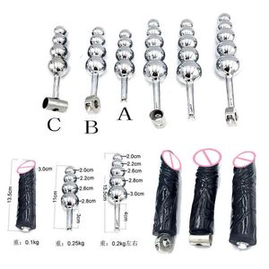 Nxy Anal Toys 3 Pcs set Chastity Belt Bead Alloy Plug Silicone Accessories Removable Dildo for Penis Men and Women 220420