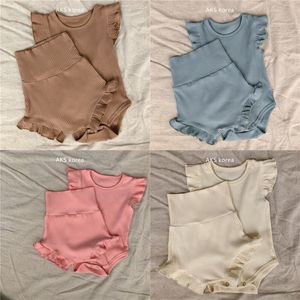 2022 Baby Girl Nowy zestaw ubrań miękki żebrowany bawełniany bosyuit szorty odzieżowe