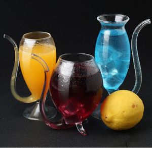 Wine Glass Cup Clear Glassware Mug Cocktail Straw Cup With Built In Drinking Tube Straw For Home Kitchen Bar Party