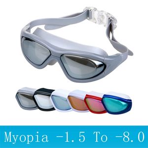 Vuxna Simningsglasögon Myopia Diving Mask Anti Fog Sports Big Frame Recept Simmögel Gelatglasium Optiska vattentäta glasögon 220706