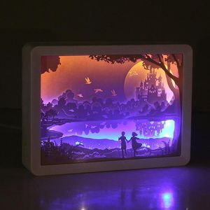 Nachtlichter USB 3D-Papierschnitzerei Zuhause Nachttisch Romantische Schreibtischlampen Märchen Papiergeschnittenes Licht Kindergeschenke StimmungslampenNacht