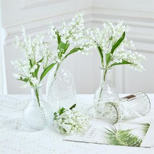 Decorative Flowers & Wreaths Bell Orchid Flower Artificial Plants Leaves For Decoration DIY Wedding Garden Decor Desk Bouquet Fake Household