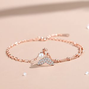 Nuovo braccialetto a catena della coda di pesce Sterling 925 Designer Women Gold Rosa S925 Squisiti Regali di gioielli con zircone perle perle per femmina