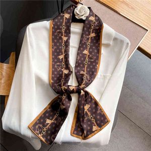 Wholesale scarf neck tie for ladies resale online - Fashion Print Silk Hair Scarf Women Scarf Wraps Headband Ladies Skinny Scarves Neck Tie Ribbon Bandana Scarves Accessories Y220513