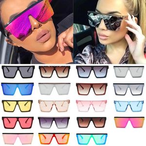 Óculos de Sol Atacado 19 Cores Uma Peça Grande Quadrado Unissex Flat Top Designer Oversized Tons Pretos Óculos de Sol Feminino Bulk UVSunglasses