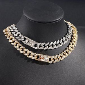 Correntes geladas de cristal cuba de gargantilha colares robustos para mulheres de cor de prata dourada bling shipling metal hip hop rock jóias