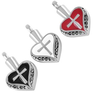 Anhänger-Halsketten Edelstahl-Gedenkurnenschmuck Einäscherungs-Asche-Halskette Weiß/Rot/Schwarz Emaille Kleines Kreuz auf meinem Herzen IJD8098Penda
