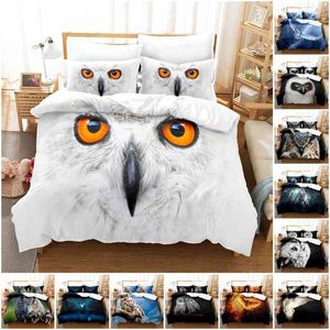 Owl Duvet Cover Set Cute White Comforter Bird Animal Print Decor Quilt for Boys Teens Adults Double Queen Size