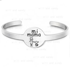 Stainless Steel Bracelet Bangle Cuff Round Letter Grandma Mama Child Wristband Mom Kids Mother's Day Gift Family Fine Fashion Jewelry