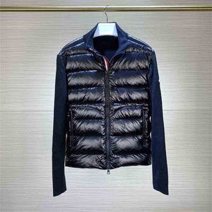 Winter Men Fashion Down Jackets Wool Knitted and 90% White Duck Down Padding Patchwork Zipper up Cardigan Man Autumn Coats