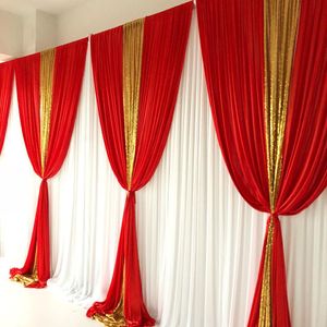 2020 New Design White Curtain Red Ice Silk Gold Sequin Drape Backdrop Wedding Birthday Party Decoration
