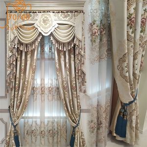 Luxuriöser, geprägter Jacquard-Vorhang im europäischen Stil für Wohnzimmer, Schlafzimmer, Verdunkelungsvorhang, individuelle Fenstergitter 220809