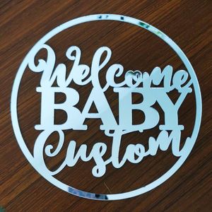 Decorazione per feste Acrilico personalizzato Welcome Baby Sign Babyshower Circle Shape Wall Regalo unico Compleanno BattesimoFesta