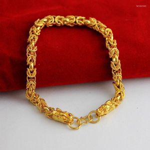 Cadeia de link Dragão Filigelete Palaval de Bracelete Amarelo Gold cheio Womens mass moda 9 