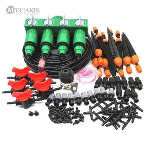 Muciakie 25m Garden Watering Bevattningssystem Misting Sprinkler Vattning Kit Micro Drip Kylsystem 4 / 7mm Slangmunstycke TEE T200530