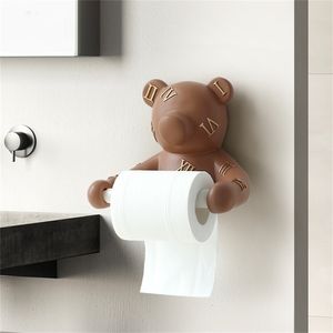 Bear Decor Toaletthållare Badrumsväggmonterad Hemförvaring Vävnadslåda Pappershandduk Dispenser Toalett Tillbehör 210326