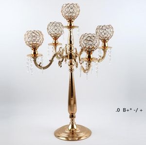 Party Decoration 12pcs European Elegant Tall 5 Arms Wedding Gold Crystal Candelabra For Centerpiece by sea RRB14650
