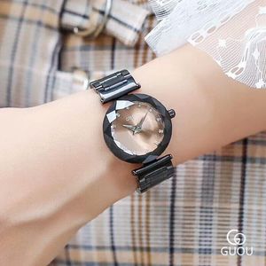 Orologi da polso Cool Women Black Full Steel Bracciali Orologi Facet Crystals Orologio da polso Moda Ragazze Studenti Orologi impermeabili al quarzo