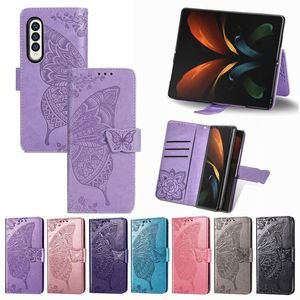 Custodie a portafoglio floreali con fiori in rilievo a forma di farfalla in 3D con fiore 3D Impronta Flip pieghevole in pelle antigraffio antiurto per Samsung Galaxy Z Fold 4 3 5G Fold3 Fold4