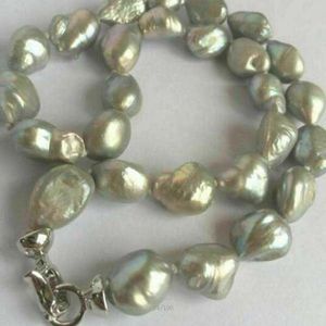 Äkta naturliga 8-9 mm grå South Sea Barock Pearl Necklace 18 ''