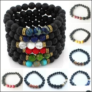 P￤rlstr￤ngar lava rock sten p￤rlor armband charm naturlig turkos tiger ￶gon mode smycken hantverk m￤n chakra vipjewel vipjewel dh9xb