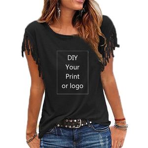 女性用のカスタマイズされたプリントTシャツdiy you your your your your your cotton tassel半袖Oネックティー220616