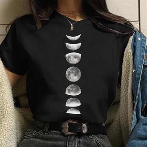 Women Summer T Shirt Half Moon Print Harajuku 90s Tops Female O-neck Short Sleeve Fashion Casual T-shirt